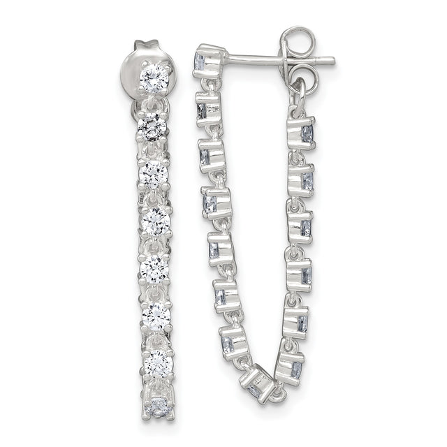 Sterling Silver Drop Earrings with Cubic Zirconia, Linear Tennis Style Design for Women