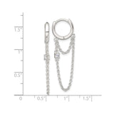Sterling Silver Double Hoop Earrings with Cubic Zirconia and Dangling Chain Ear Cuff Design