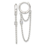 Sterling Silver Double Hoop Earrings with Cubic Zirconia and Dangling Chain Ear Cuff Design