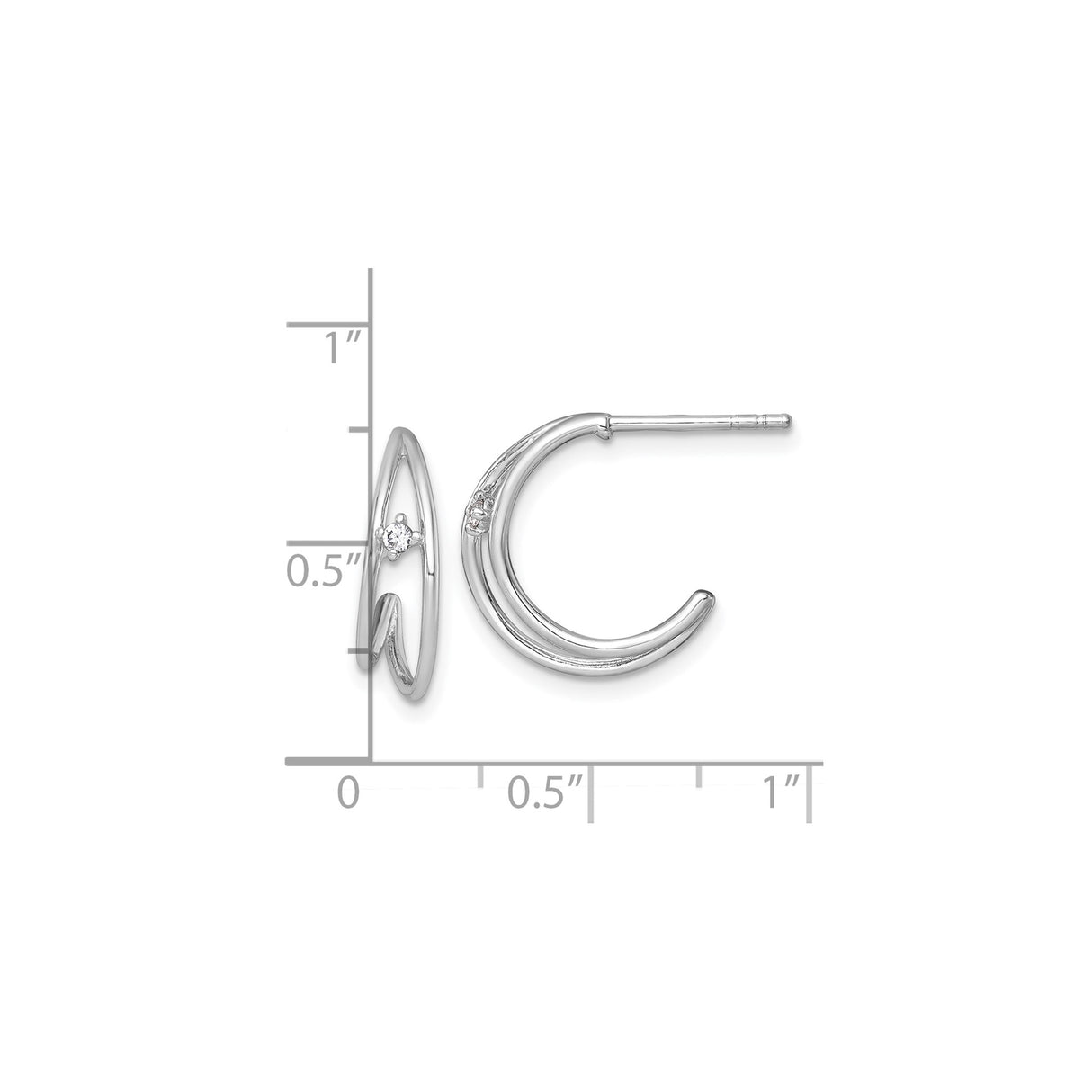 Sterling Silver Hoop Earrings with Cubic Zirconia, Modern Open Minimalist Design for Women