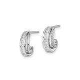 Sterling Silver Hoop Earrings with Channel Set Cubic Zirconia, Double Row Design