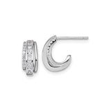 Sterling Silver Hoop Earrings with Channel Set Cubic Zirconia, Double Row Design