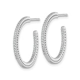 Sterling Silver Hoop Earrings with Cubic Zirconia Row, Polished Open Circle Design