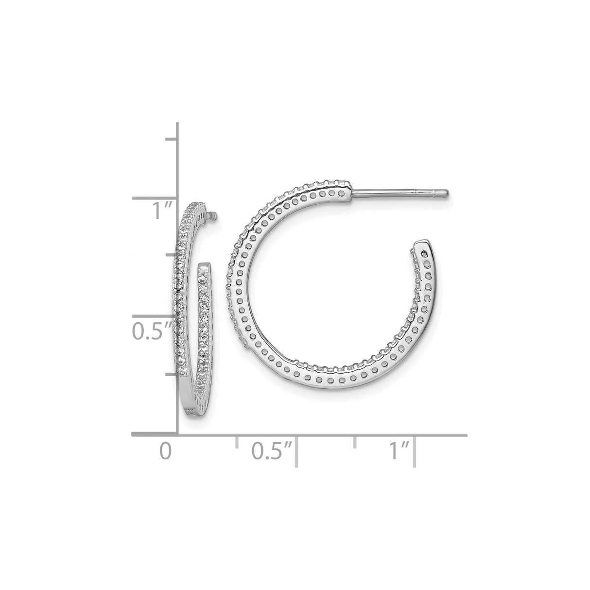 Sterling Silver Hoop Earrings with Cubic Zirconia Row, Polished Open Circle Design