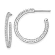 Sterling Silver Hoop Earrings with Cubic Zirconia Row, Polished Open Circle Design