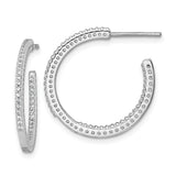 Sterling Silver Hoop Earrings with Cubic Zirconia Row, Polished Open Circle Design