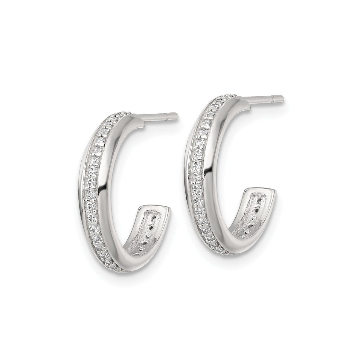 Sterling Silver Hoop Earrings with Cubic Zirconia Accents, Polished Minimalist Design