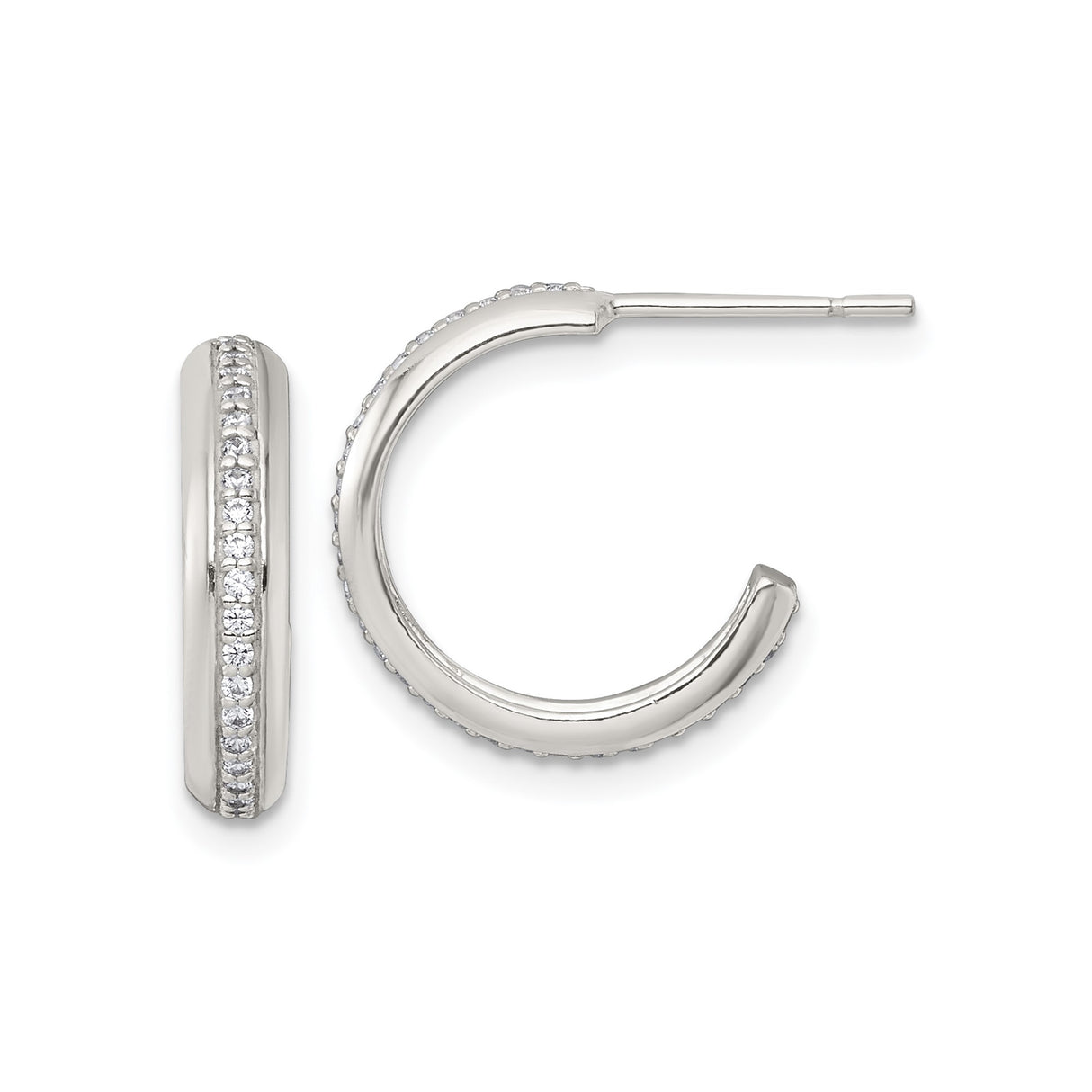 Sterling Silver Hoop Earrings with Cubic Zirconia Accents, Polished Minimalist Design