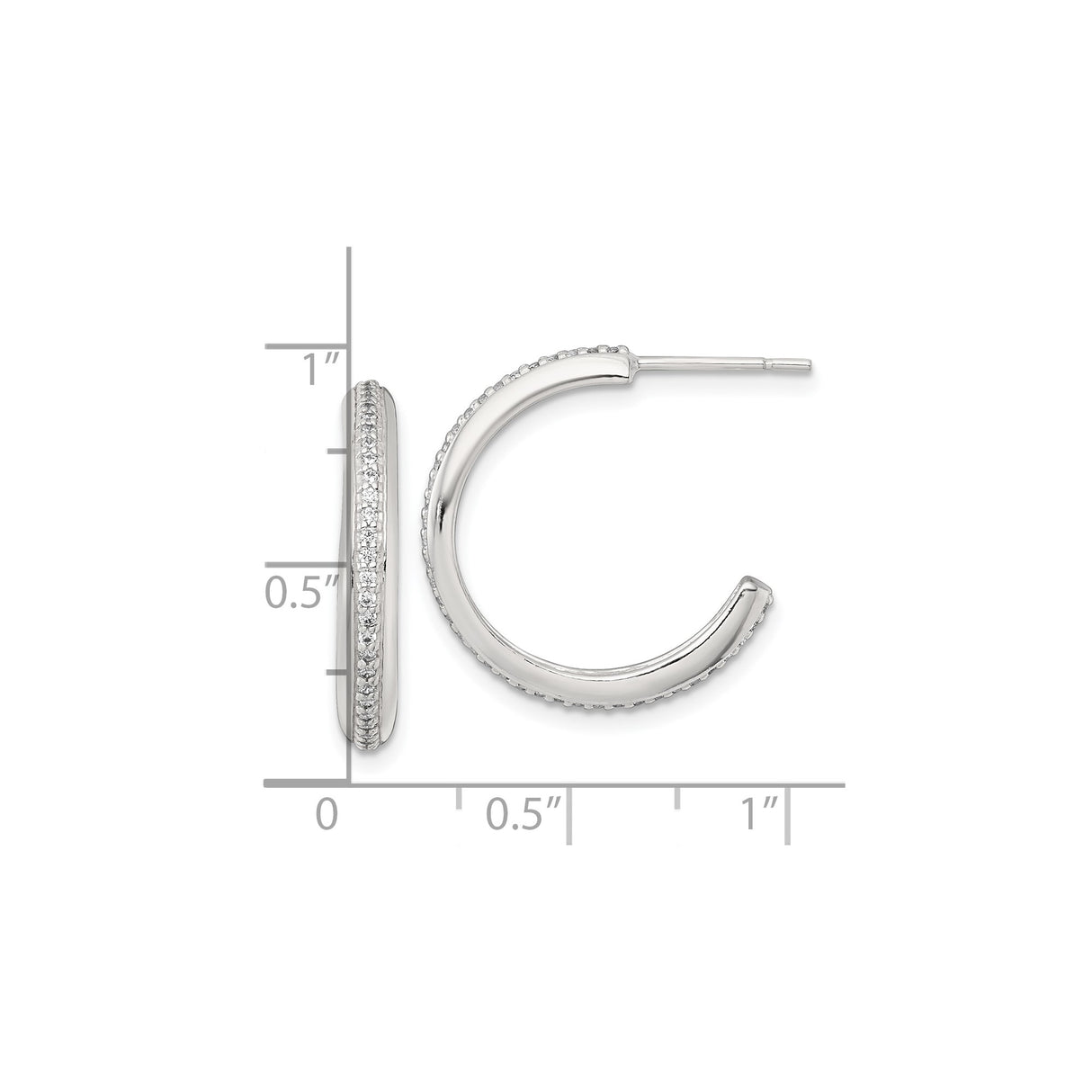 Sterling Silver Hoop Earrings with Cubic Zirconia Accents, Minimalist Mid-Size Design for Women