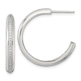 Sterling Silver Hoop Earrings with Cubic Zirconia, Sleek Polished Minimalist Design