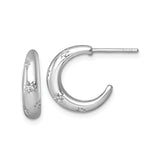 Sterling Silver Hoop Earrings with Cubic Zirconia, Starburst Pattern, Rhodium Plated Celestial Design