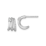 Sterling Silver Triple Hoop Stud Earrings for Women with Layered Design, Clear Cubic Zirconia Accents, Beaded Detailing, Rhodium Plated, Elegant Modern Silver Jewelry for Everyday or Formal Wear
