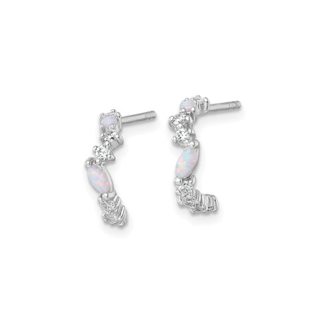 Sterling Silver Half Hoop Earrings with Created Opal and Cubic Zirconia, Modern Classic Style