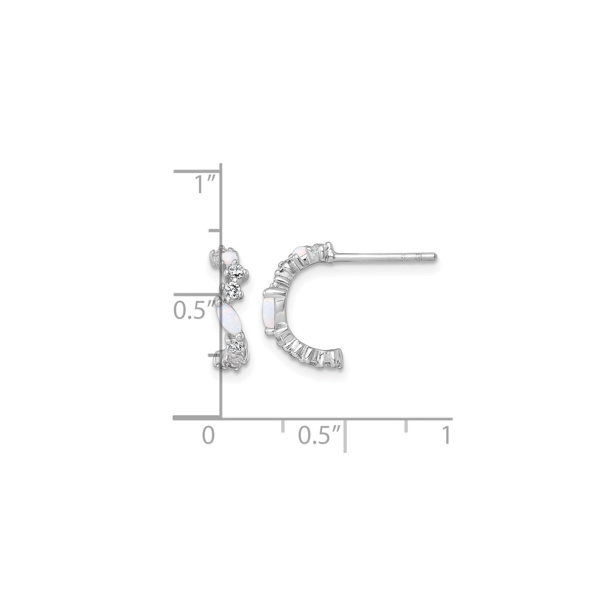 Sterling Silver Half Hoop Earrings with Created Opal and Cubic Zirconia, Modern Classic Style