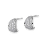Sterling Silver Huggie Earrings with Cubic Zirconia, Curved J Hoop Design, Rhodium Plated