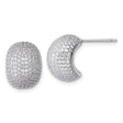 Sterling Silver Half Hoop Earrings with Cubic Zirconia, Domed Stud Pavé Design for Women