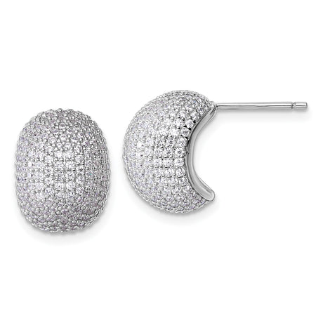 Sterling Silver Half Hoop Earrings with Cubic Zirconia, Domed Stud Pavé Design for Women