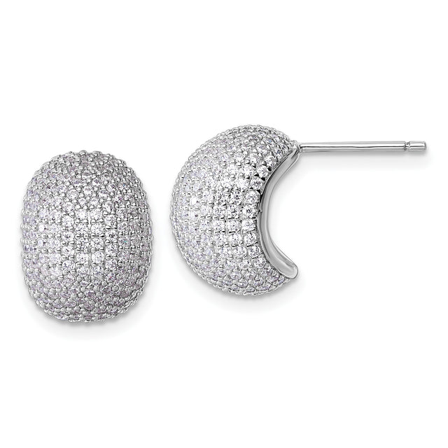 Sterling Silver Half Hoop Earrings with Cubic Zirconia, Domed Stud Pavé Design for Women