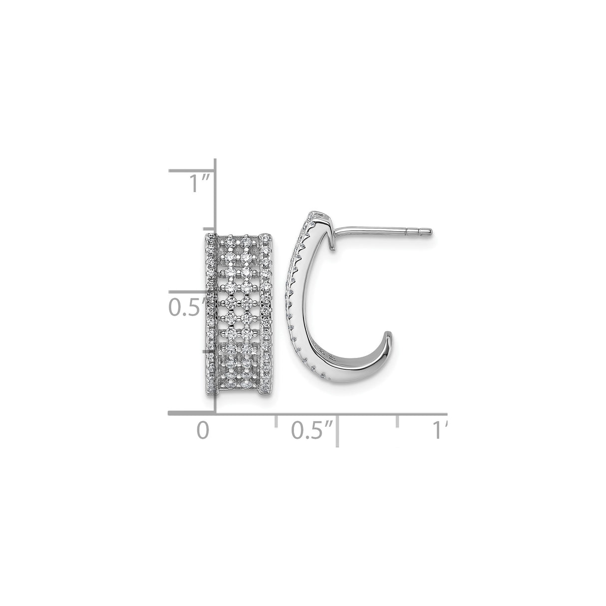 Sterling Silver Hoop Earrings with Cubic Zirconia, Wide Band Openwork Design