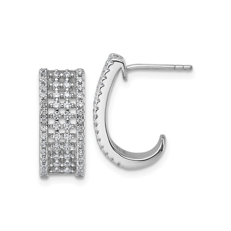 Sterling Silver Hoop Earrings with Cubic Zirconia, Wide Band Openwork Design