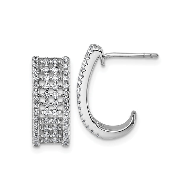 Sterling Silver Hoop Earrings with Cubic Zirconia, Wide Band Openwork Design