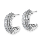 Sterling Silver Huggie Earrings with Cubic Zirconia, Five Row Pavé Layered Design