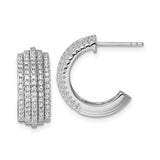 Sterling Silver Huggie Earrings with Cubic Zirconia, Five Row Pavé Layered Design