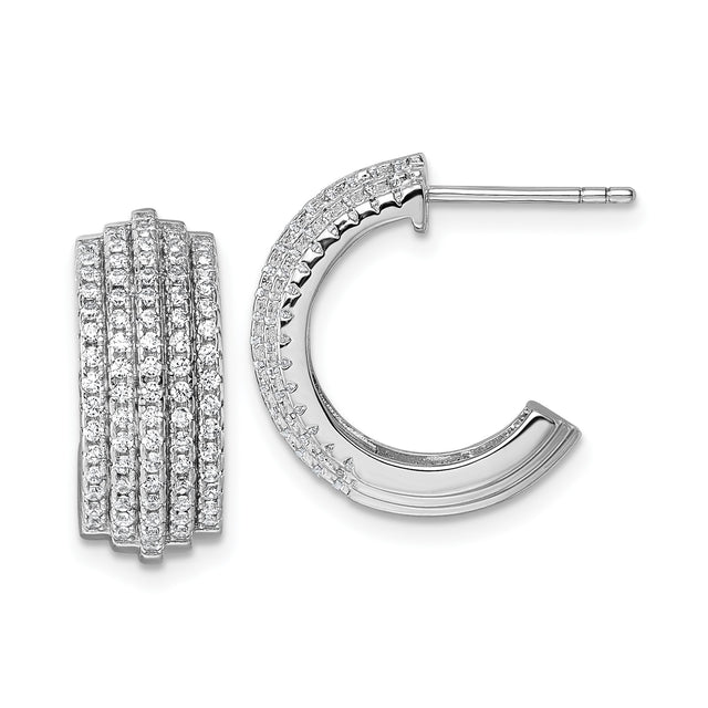Sterling Silver Huggie Earrings with Cubic Zirconia, Five Row Pavé Layered Design