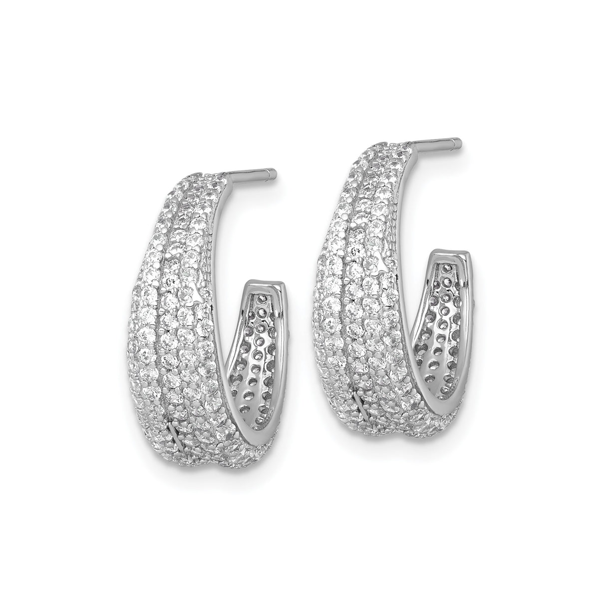 Sterling Silver Hoop Earrings with Multiple Row Pavé Cubic Zirconia, Rhodium Plated Finish