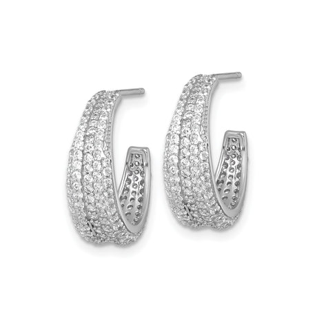 Sterling Silver Hoop Earrings with Multiple Row Pavé Cubic Zirconia, Rhodium Plated Finish