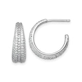 Sterling Silver Hoop Earrings with Multiple Row Pavé Cubic Zirconia, Rhodium Plated Finish
