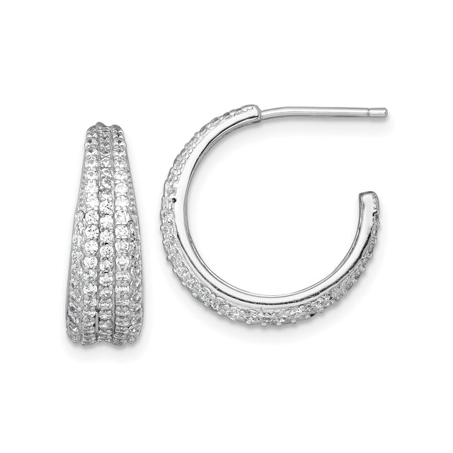 Sterling Silver Hoop Earrings with Multiple Row Pavé Cubic Zirconia, Rhodium Plated Finish
