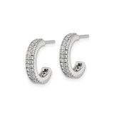 Sterling Silver Hoop Earrings with Cubic Zirconia, Triple Row Pave C-Shaped Design