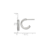 Sterling Silver Hoop Earrings with Cubic Zirconia, Triple Row Pave C-Shaped Design