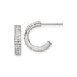Sterling Silver Hoop Earrings with Cubic Zirconia, Triple Row Pave C-Shaped Design