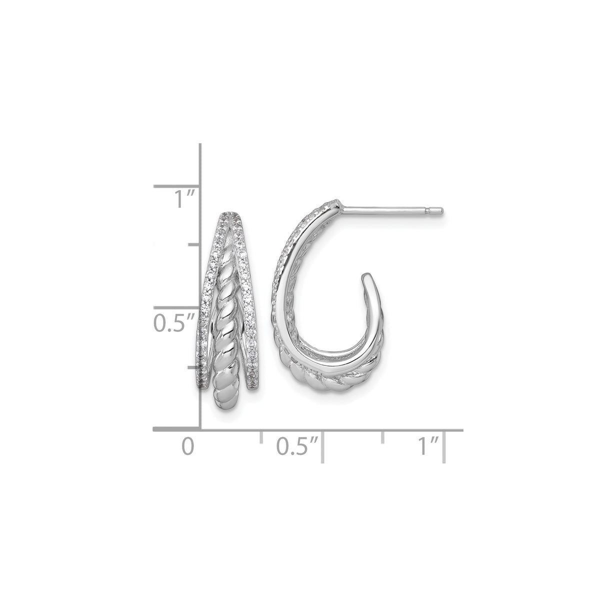 Sterling Silver Twisted Rope Hoop Earrings with Cubic Zirconia Accents