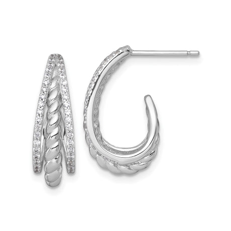 Sterling Silver Twisted Rope Hoop Earrings with Cubic Zirconia Accents