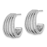 Sterling Silver Hoop Earrings with Multi-Row Pave Cubic Zirconia, Rhodium Plated Statement Style
