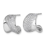Sterling Silver Hoop Earrings with Cubic Zirconia and Wave Design, Modern J Hoop Style