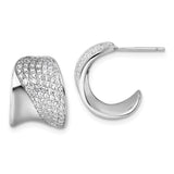 Sterling Silver Hoop Earrings with Cubic Zirconia and Wave Design, Modern J Hoop Style