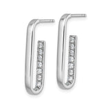 Sterling Silver Rectangle Hoop Earrings with Channel Set Cubic Zirconia, Rhodium Plated Modern Design