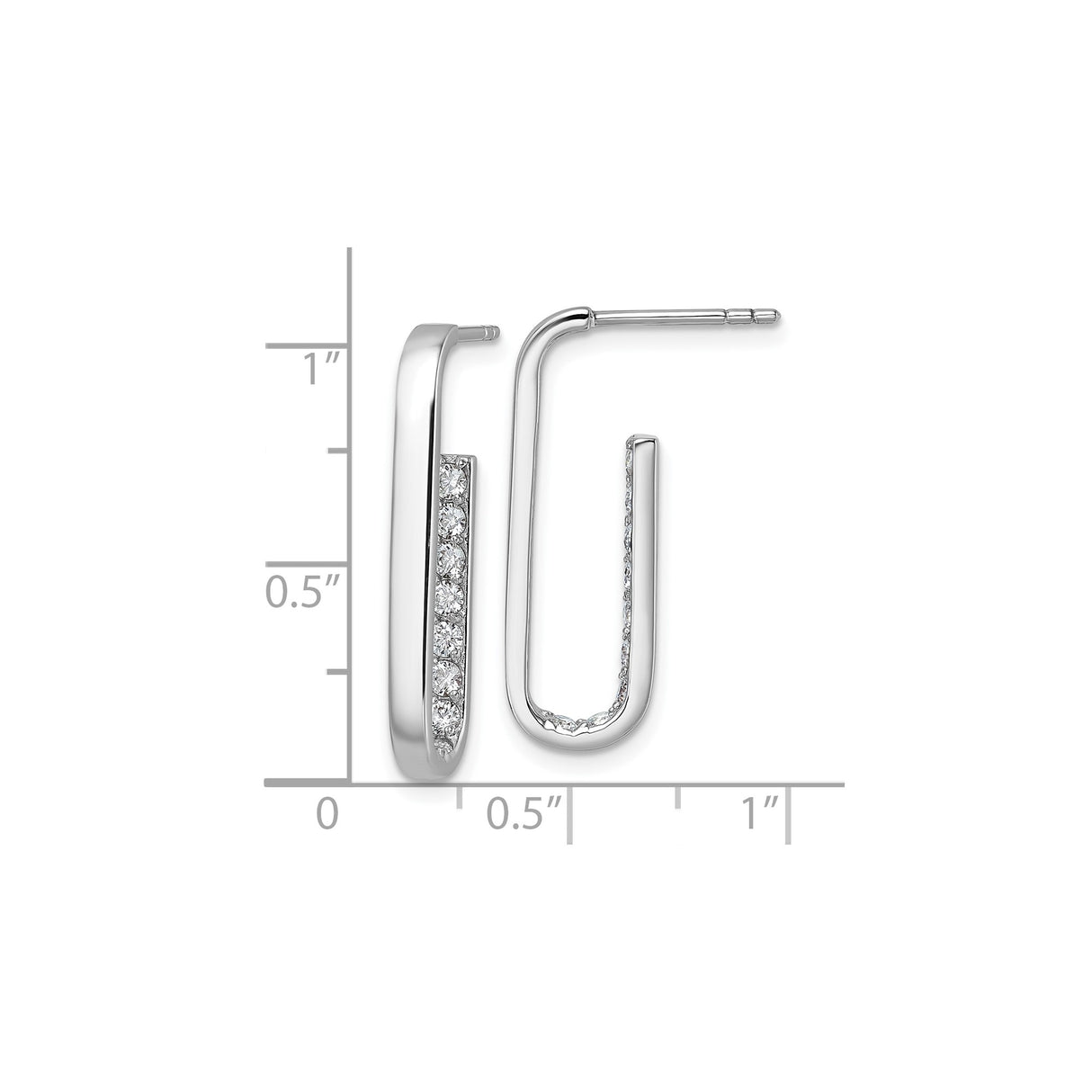 Sterling Silver Rectangle Hoop Earrings with Channel Set Cubic Zirconia, Rhodium Plated Modern Design