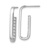 Sterling Silver Rectangle Hoop Earrings with Channel Set Cubic Zirconia, Rhodium Plated Modern Design