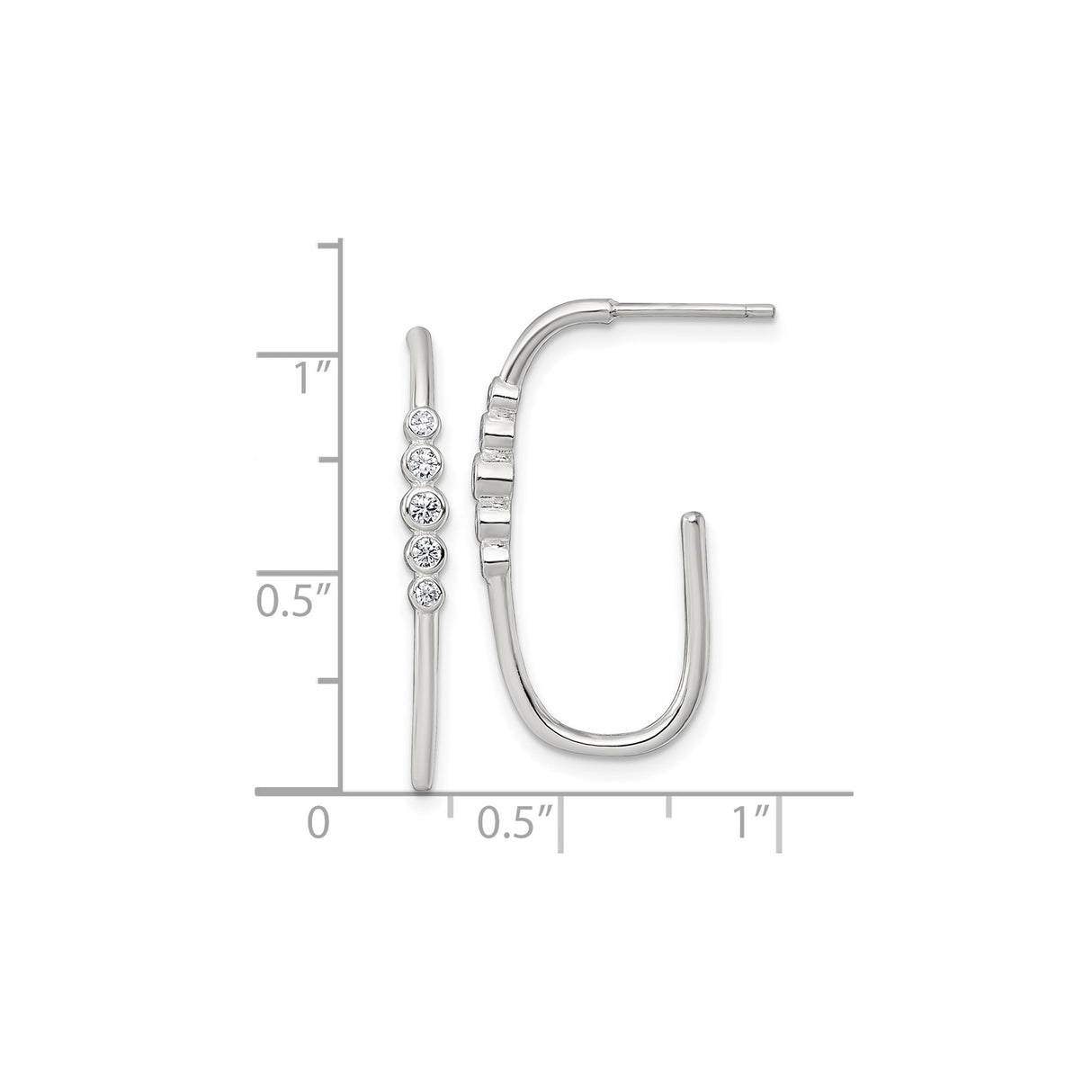 Sterling Silver Curved Bar Earrings with Five Bezel Set Cubic Zirconia Accents