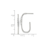 Sterling Silver Curved Bar Earrings with Five Bezel Set Cubic Zirconia Accents