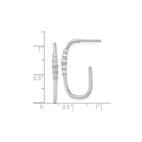 Sterling Silver Curved Bar Earrings with Five Bezel Set Cubic Zirconia Accents