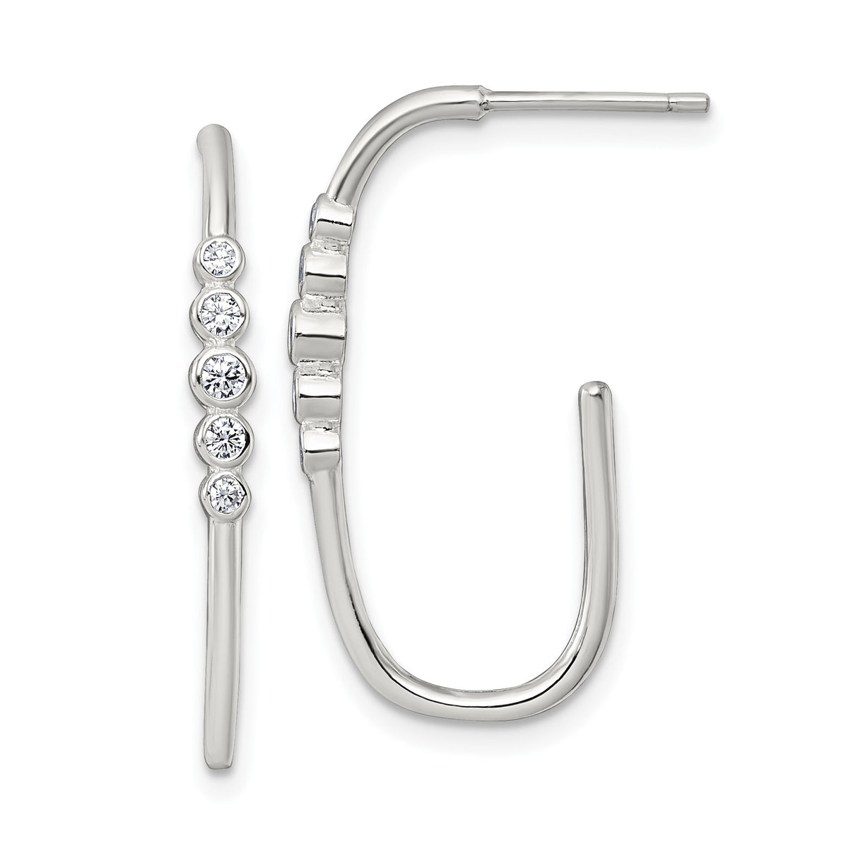 Sterling Silver Curved Bar Earrings with Five Bezel Set Cubic Zirconia Accents
