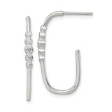 Sterling Silver Curved Bar Earrings with Five Bezel Set Cubic Zirconia Accents