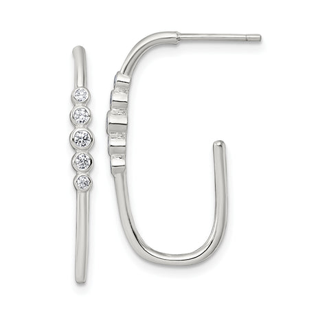 Sterling Silver Curved Bar Earrings with Five Bezel Set Cubic Zirconia Accents