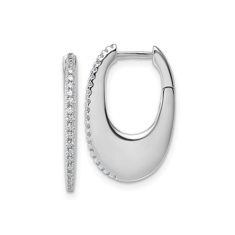 Sterling Silver Oval Hoop Earrings with Cubic Zirconia, Rhodium Plated Modern Design